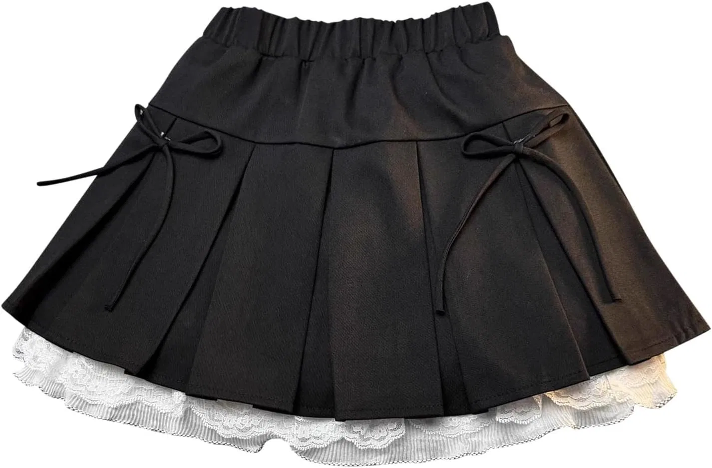 Юбка плиссированная мини A-line с кружевной отделкой и бантом, Generic, Black