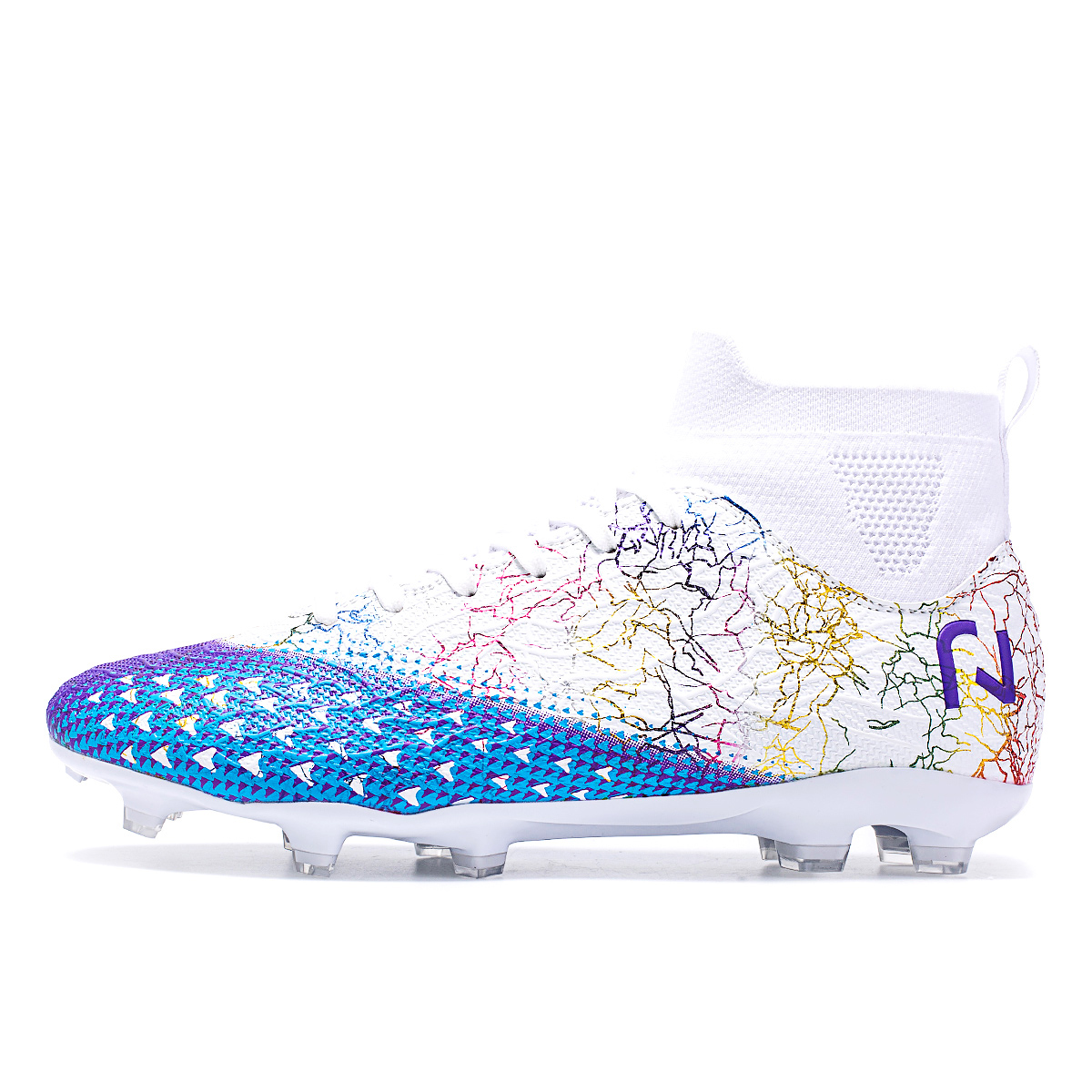 

Футбольные бутсы для детей и подростков с высоким верхом, устойчивые к скольжению и ударам, устойчивые к истиранию CAMKIDS, белый/фиолетовый