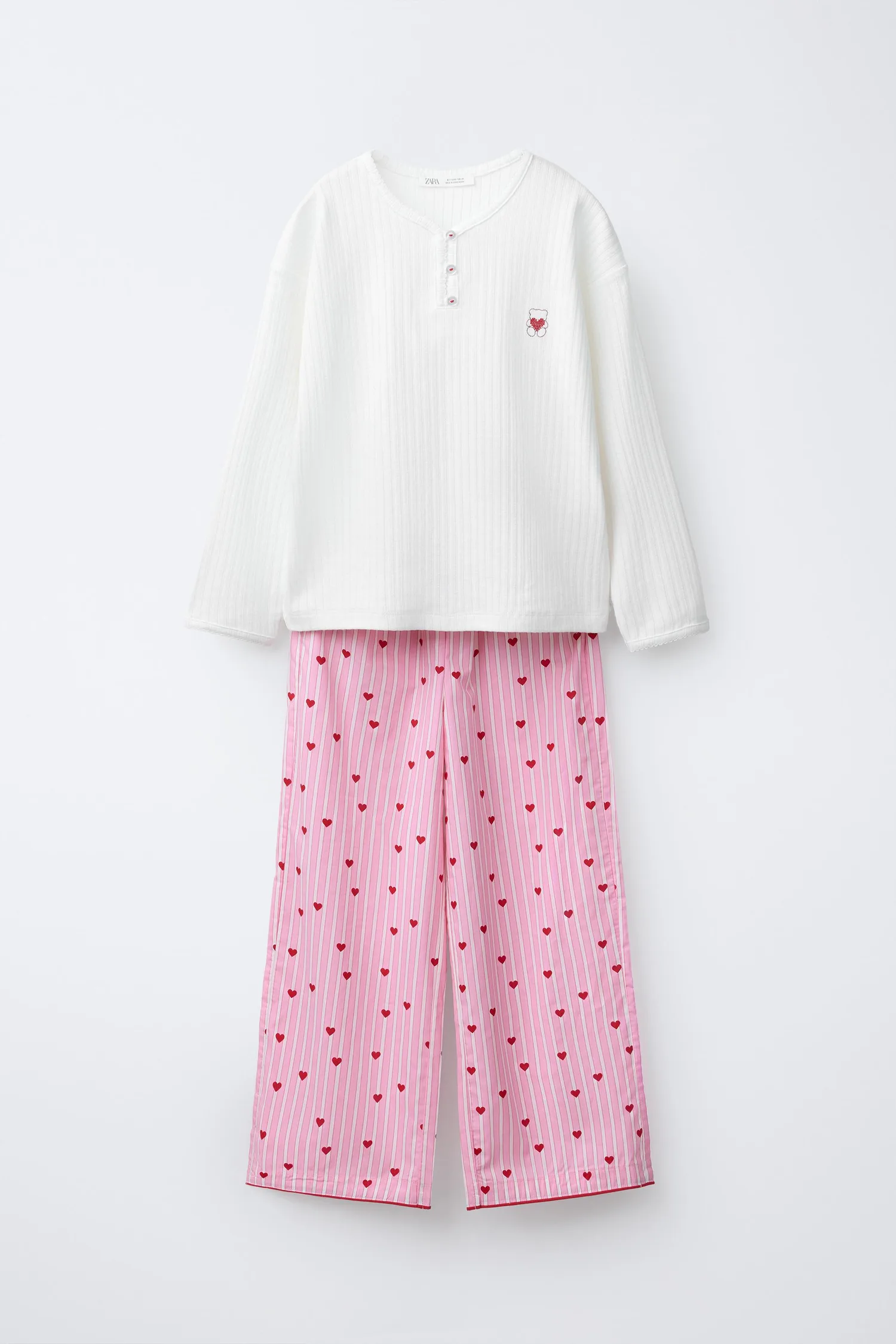 Для детей 6-14 лет / пижама с сердечками и полосками Zara, экрю