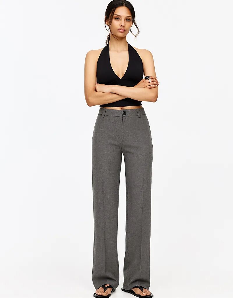 

Элегантные брюки прямого кроя с высокой талией Pull&Bear Petite серого цвета