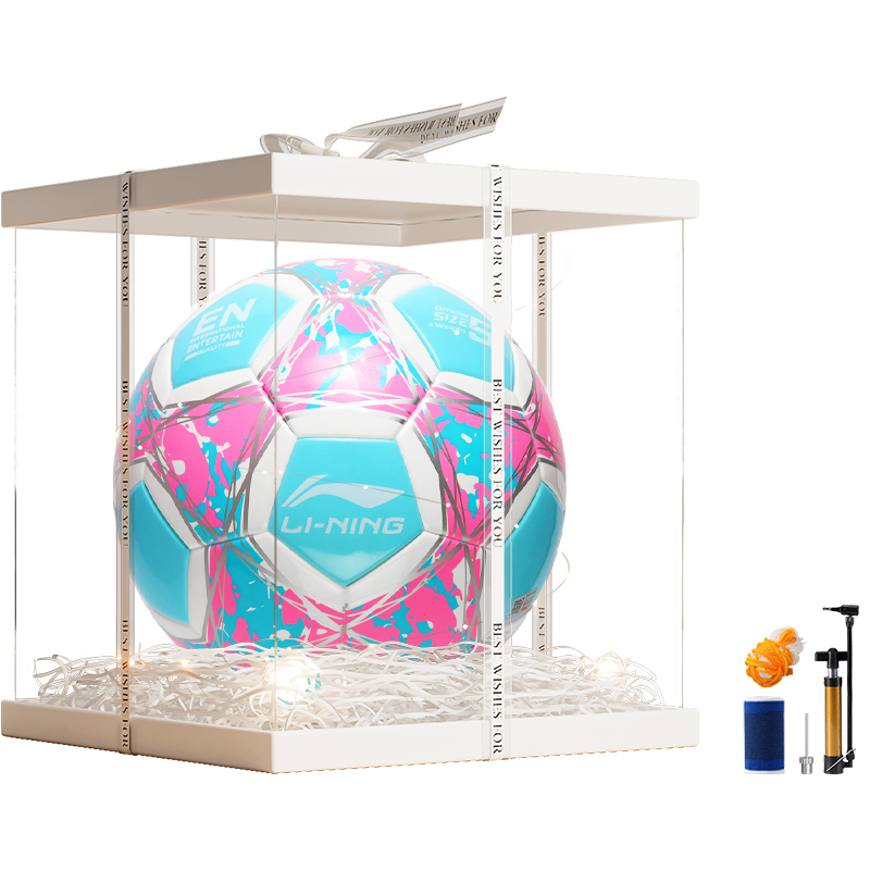 

LINING Размер 4 5 футбольный мяч TPU машинной строчки Unisex светло-голубой розовый