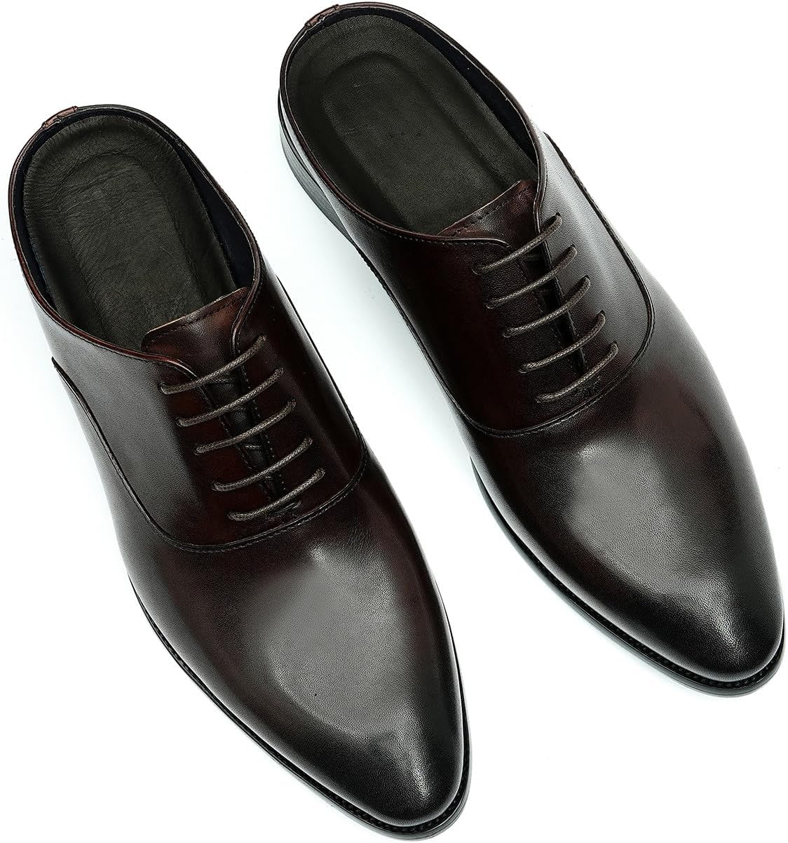 Мужские кожаные мюли Santimon Mens - формальные сандалии для торжеств, лоферы на каждый день с открытой задней частью, клогги, оксфорды, тапочки, повседневная деловая мода, летняя обувь для мужчин, Coffee — фото 4