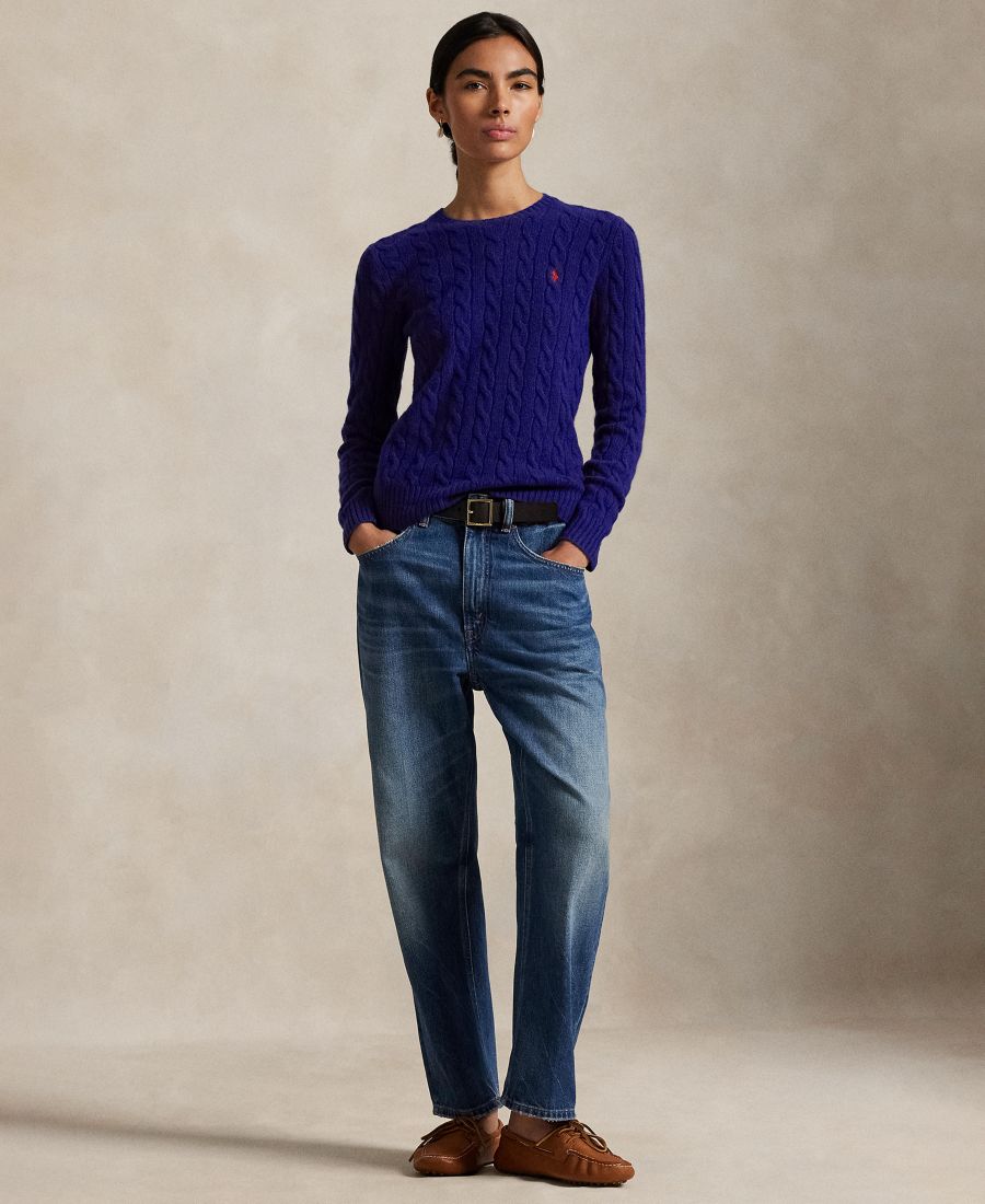 Женский свитер с круглым вырезом из шерсти и кашемира с косами Polo Ralph Lauren, Winter Night Navy — фото 2