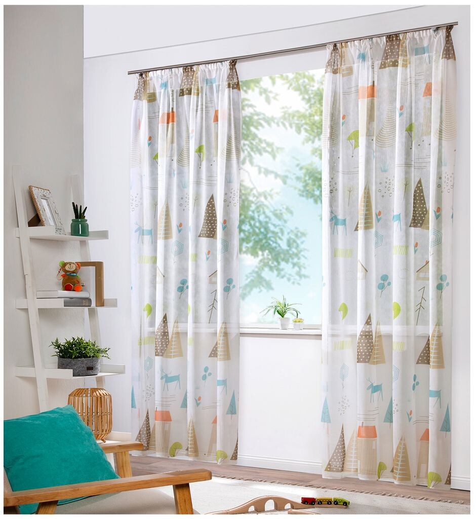

Heimtexland Детская штора Скандинавский льняной вид Натуральная красочная декоративная штора для детской комнаты Прозрачный тип 755 Ленточный шарф В x Ш 225 x 135 см, мультиколор