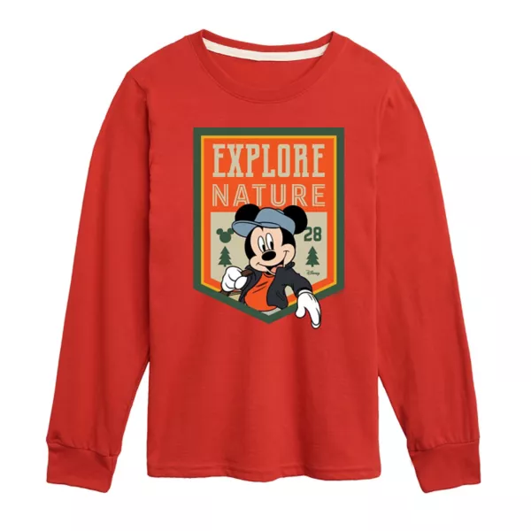 

Футболка с длинным рукавом для мальчиков 8-20 лет Mickey Mouse "Исследуй природу" Disney, красный