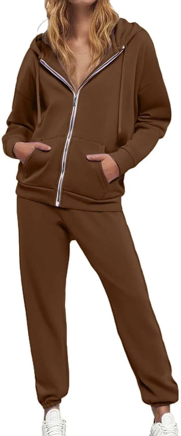 Женский спортивный костюм из худи и штанов с карманами, Brown