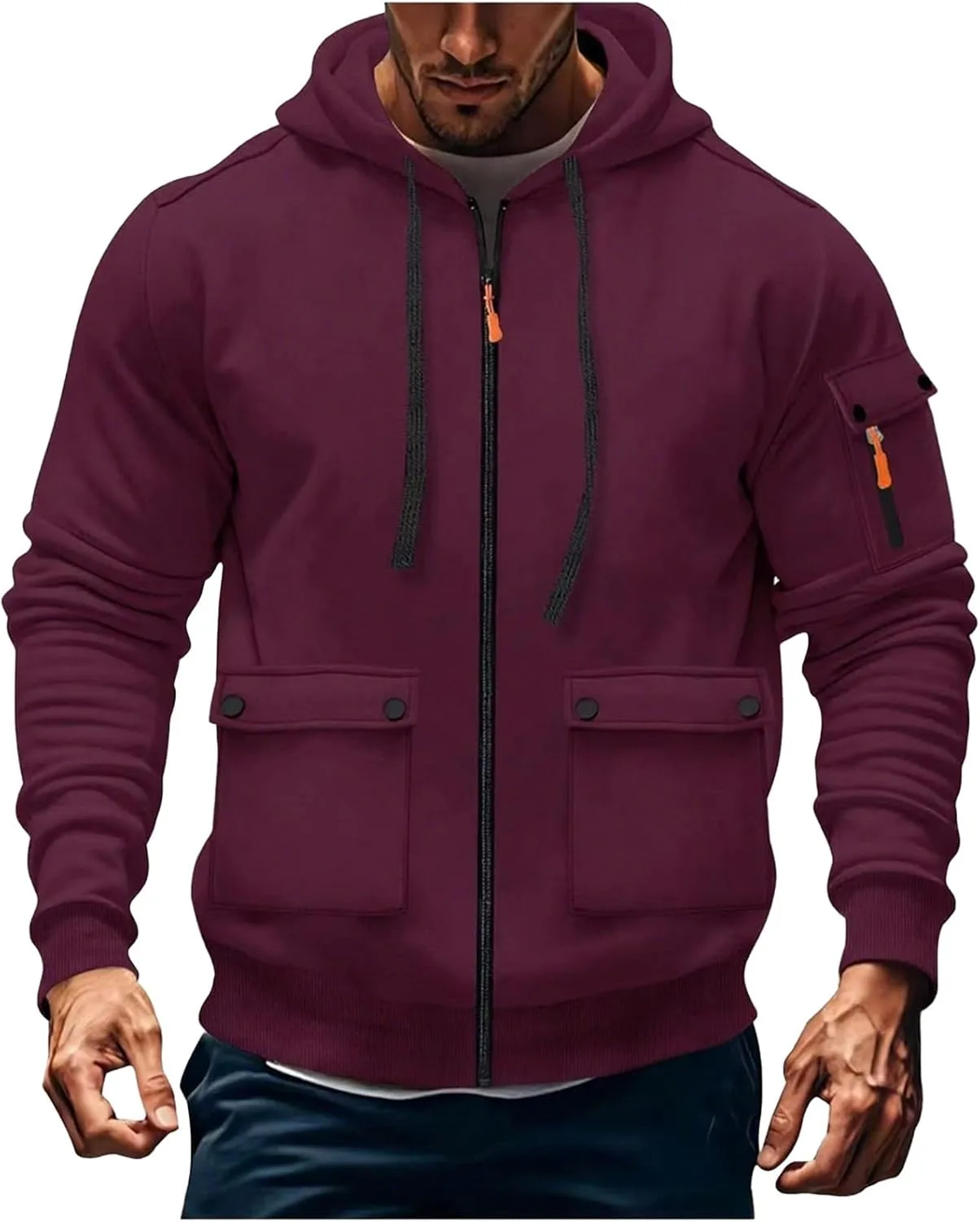 

Мужской трендовый карго-худи с капюшоном на молнии и множеством карманов