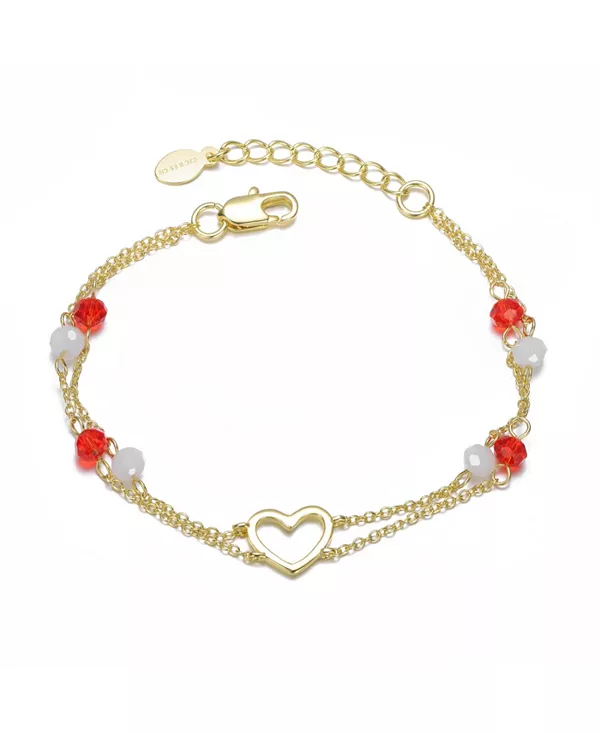 

Браслет в форме сердца из двух цепочек с покрытием из 14-каратного золота и красными и белыми бусинами Gigigirl, red