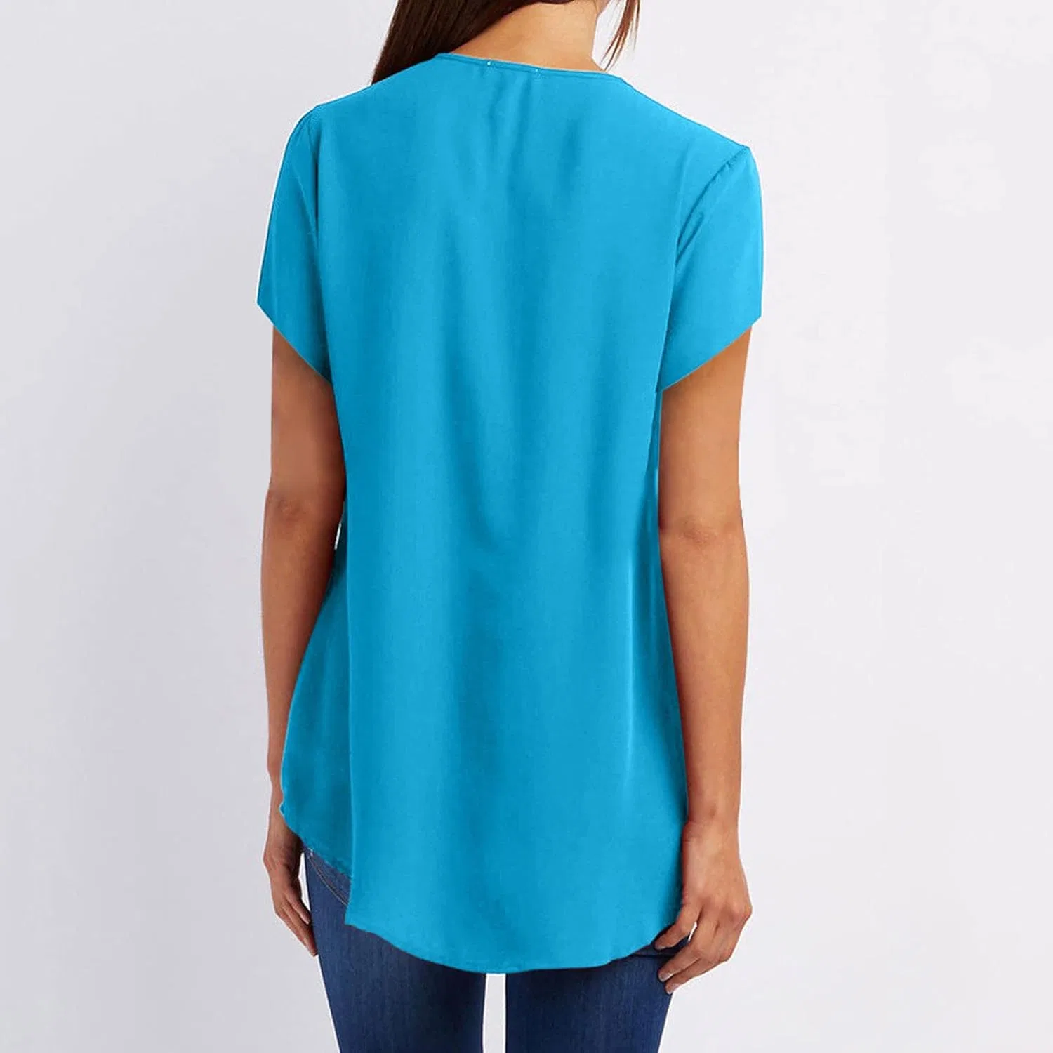 Женская футболка с V-образным вырезом и молнией, Oversized, Generic, Sky Blue — фото 3