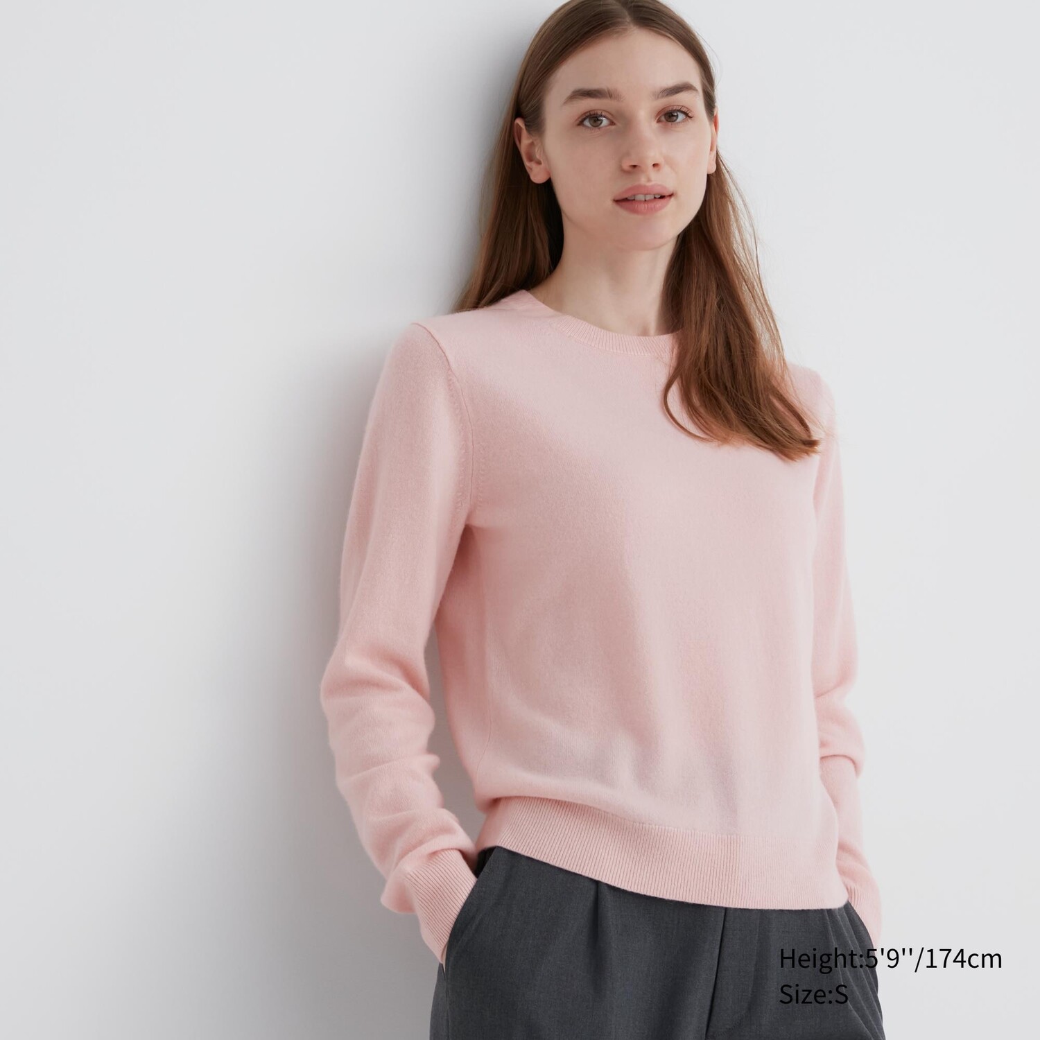 

Джемпер Uniqlo женский с круглым вырезом кашемировый, розовый