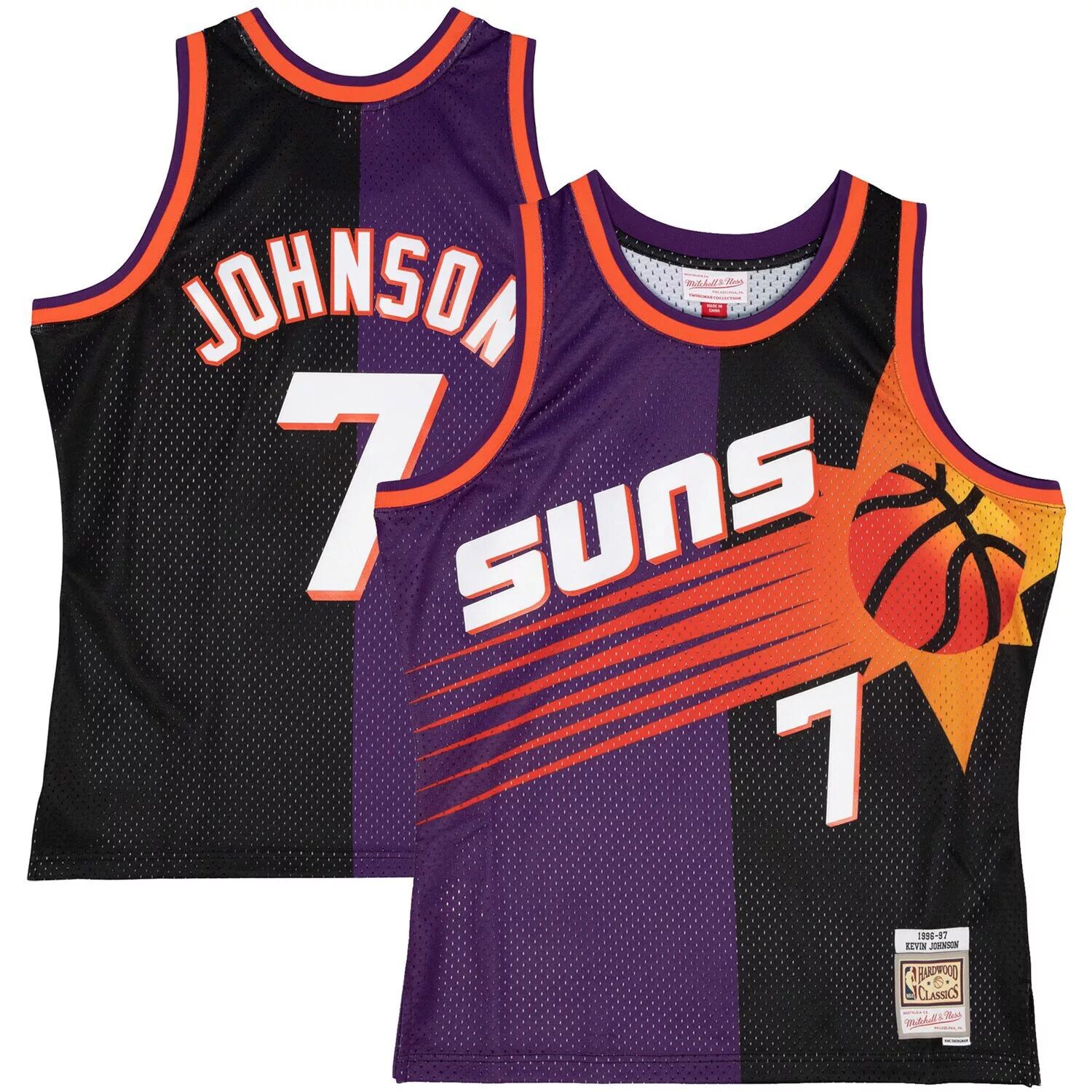 

Мужская майка Mitchell & Ness Kevin Johnson Purple/Black Phoenix Suns Hardwood Classics 1996-97 Split Swingman Джерси