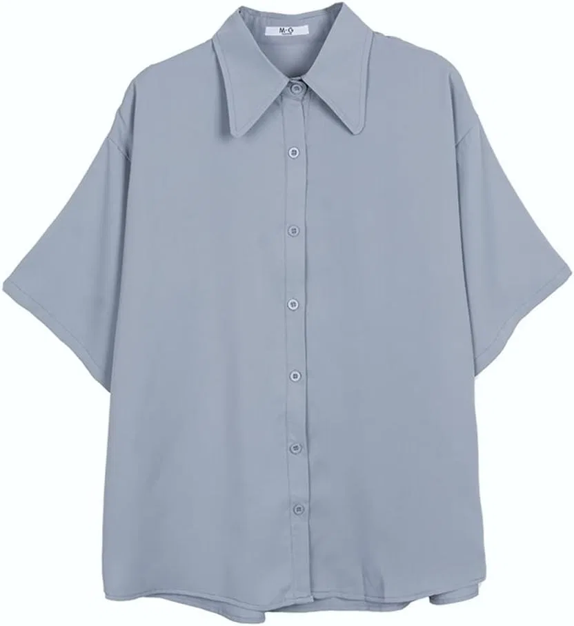 Блуза женская с отложным воротником, пуговицами с длинным и коротким рукавом, синий