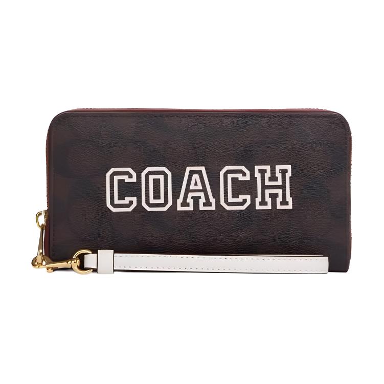 

COACH Замковый кошелек из прорезиненной ткани с гладкой кожаной вставкой для карт женский темно-коричневый