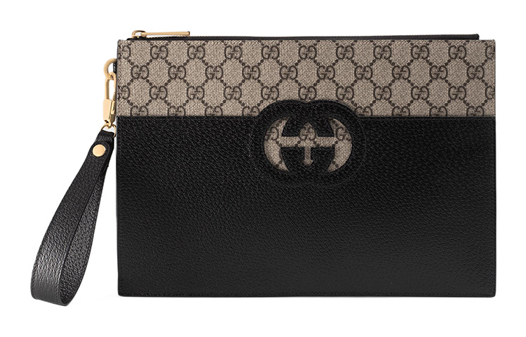 

GUCCI Холщовая сумка с кожаным клатчем мужская черная