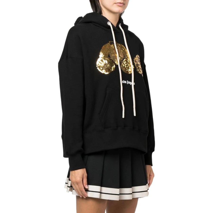 Свитер (WMNS) Palm Angels Gold Sequins Bear Hoodie 'Black Gold', черный — фото 3