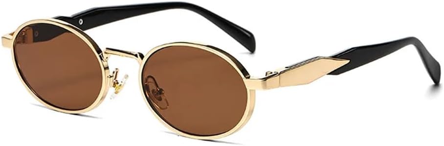 

Солнцезащитные очки в тонкой металлической оправе овальной формы для женщин и мужчин в стиле панк с защитой от УФ-излучения UV400, подходящие для занятий спортом на открытом воздухе, бега и езды на велосипеде UYPTK, Gold Tea