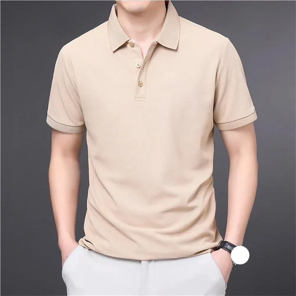 Повседневное поло, легкое, Slim Fit, мужское, коричнево-серый — фото 3