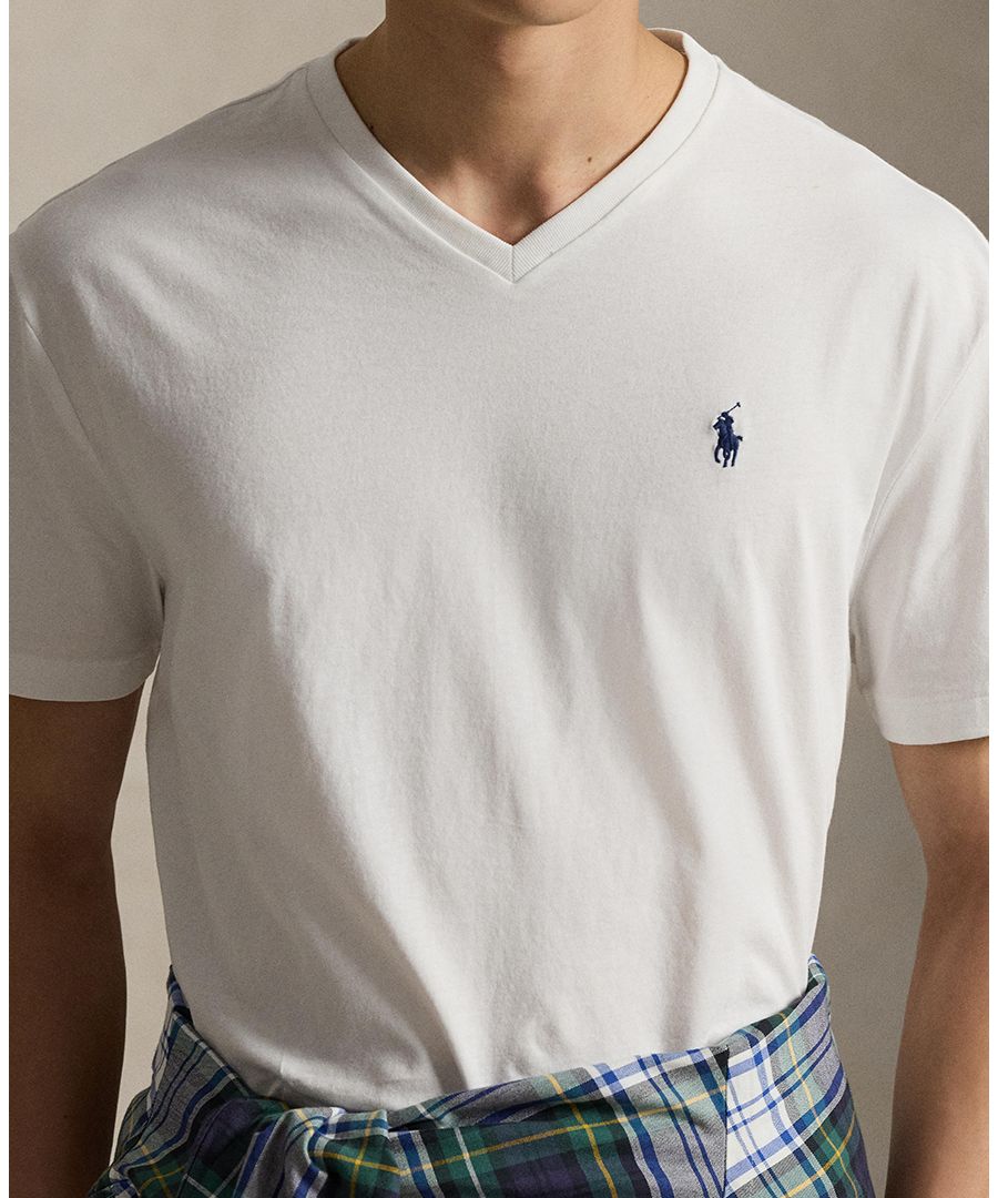 Мужская классическая футболка с V-образным вырезом Polo Ralph Lauren, White — фото 3