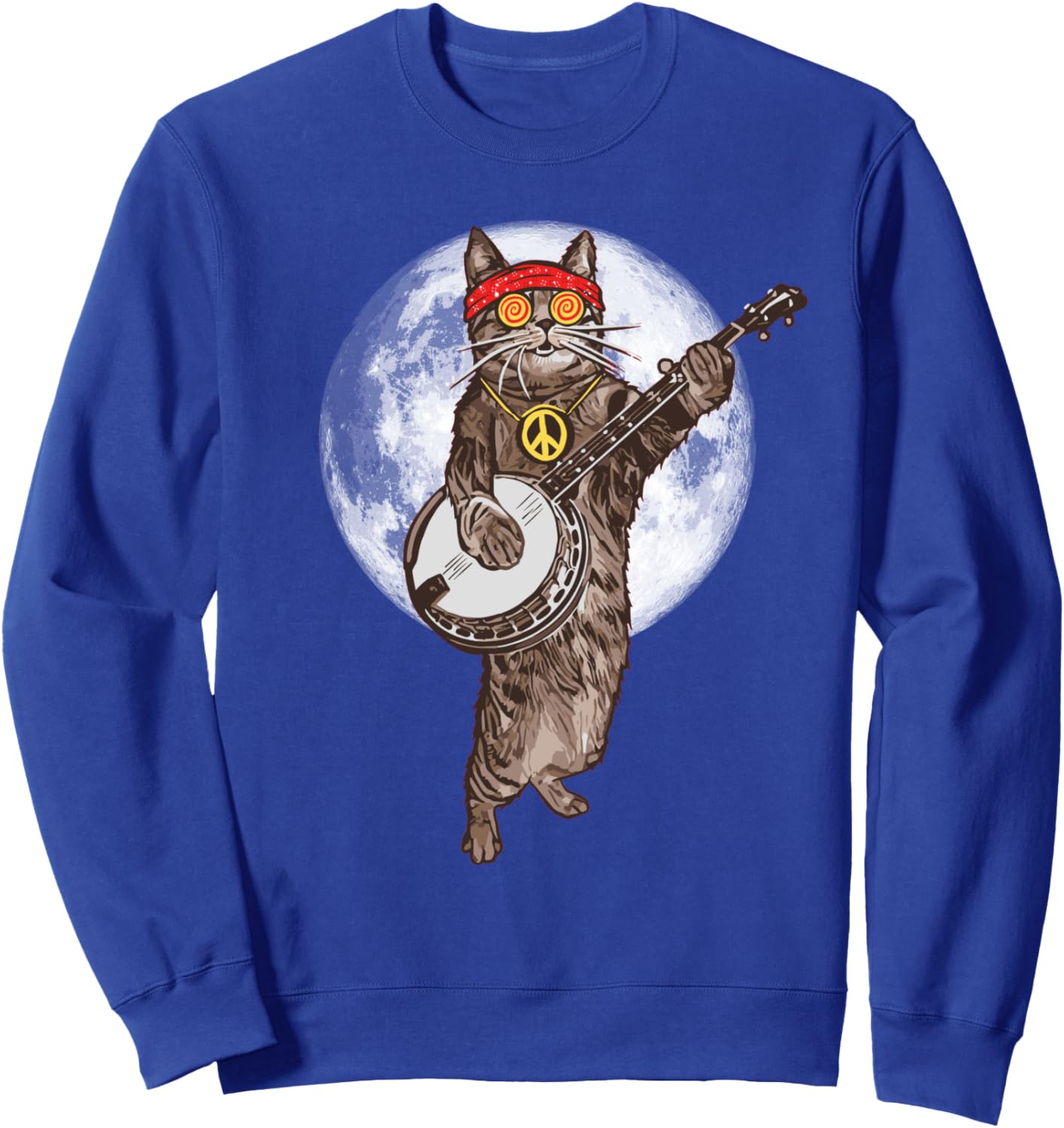 

Забавная толстовка в стиле психоделического хиппи с изображением кота и банджо! Giant Step Design Co., синий