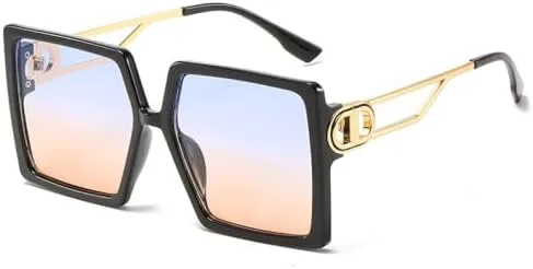 

Женские солнцезащитные очки большого размера 2027 года, модные квадратные очки для женщин, прямоугольные очки, защита от ультрафиолета UV400 MTZJH, Black-blue Yellow