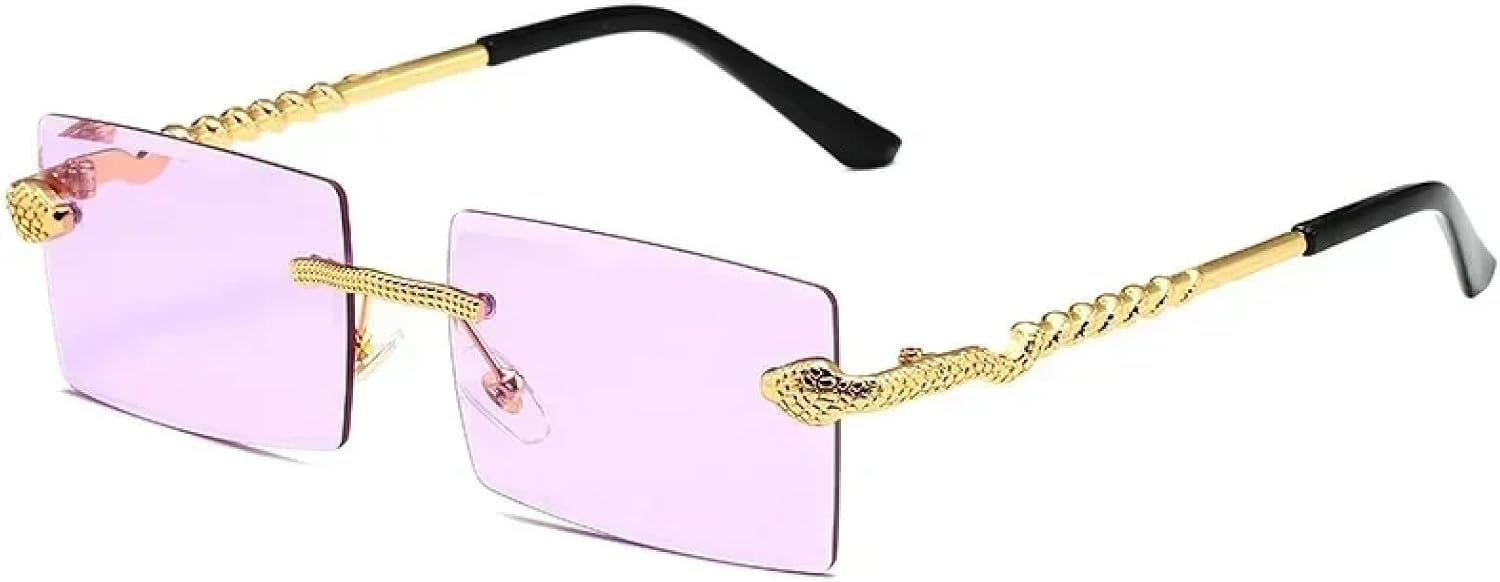 

Мужские и женские прямоугольные солнцезащитные очки, классические квадратные, для путешествий, модные, роскошные, без оправы, для активного отдыха TVTBBVV, Gold Purple