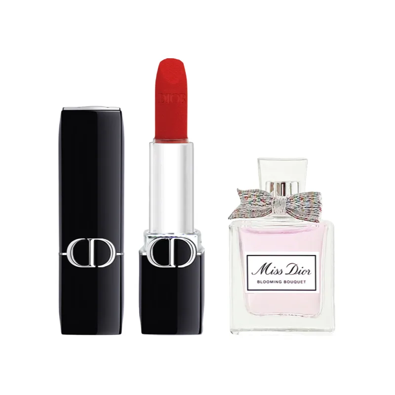 DIOR Пробник помады и парфюма Velvet Satin 1.5г+5мл подарочный набор, Velvet #999 1.5g+Floral Perfume 5ml