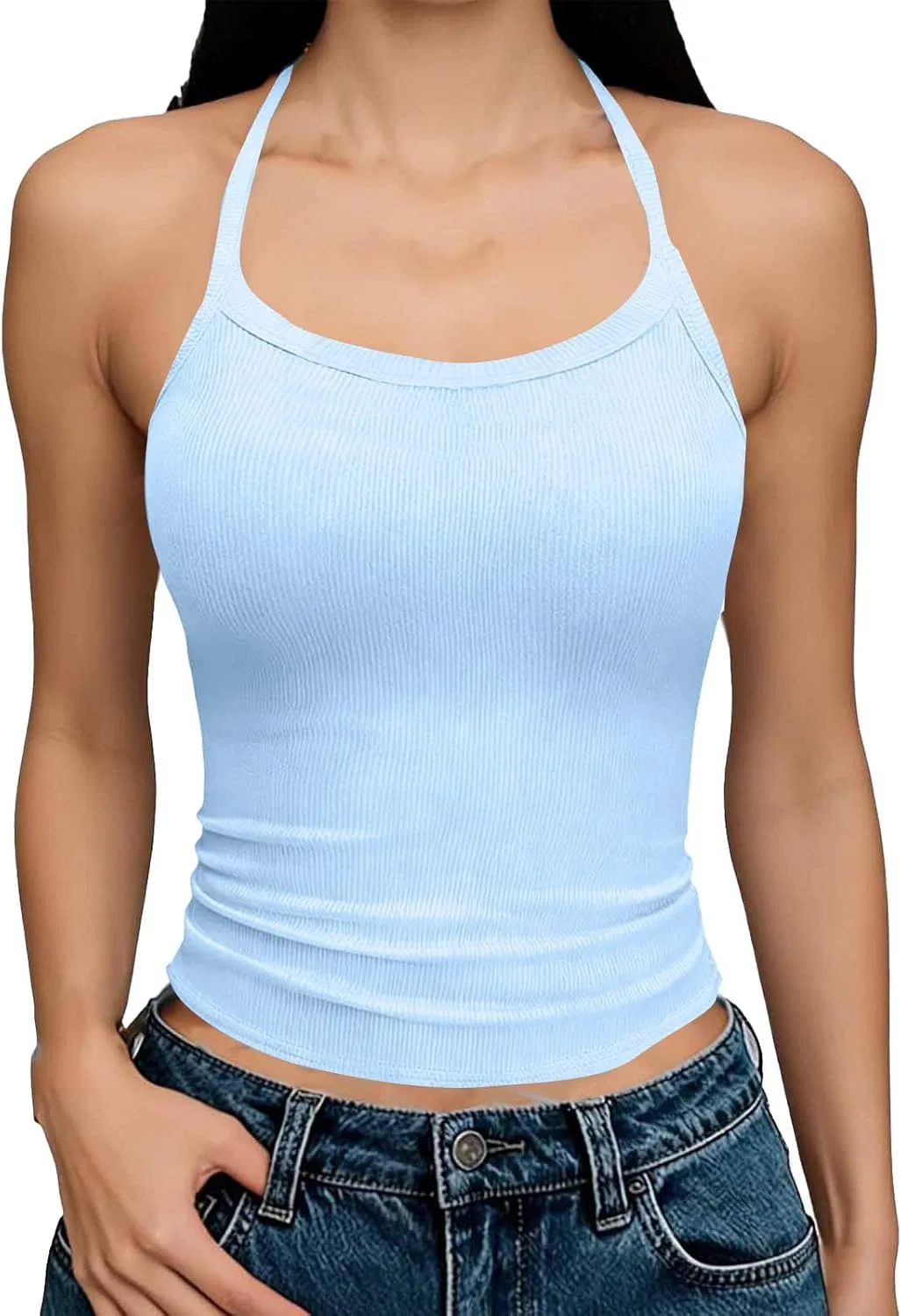 Женский топ на бретелях, ribbed, Light Blue