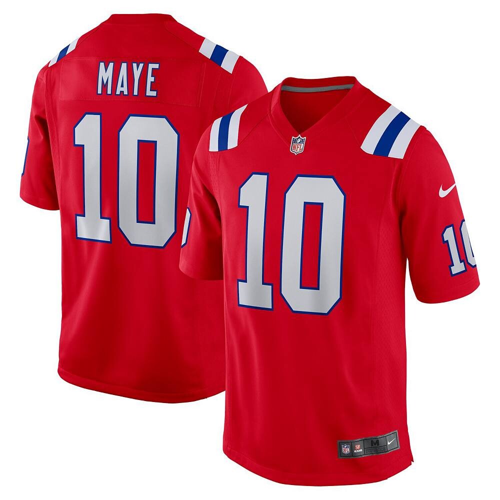 

Мужская футболка Nike Drake Maye Red New England Patriots 2024 NFL Draft первого раунда выбора игрока, цвет Pat Red