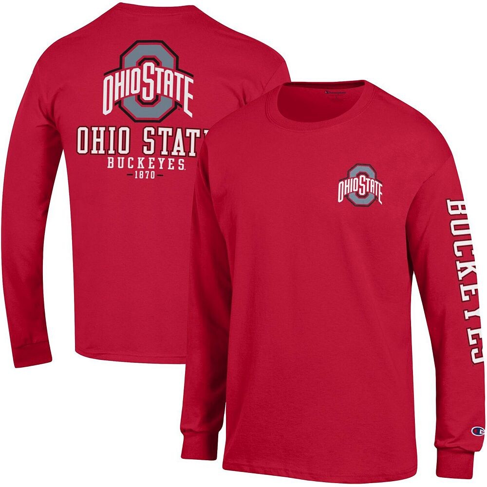 

Мужская футболка с длинными рукавами Champion Scarlet Ohio State Buckeyes Team Stack 3-Hit, цвет Osu Red