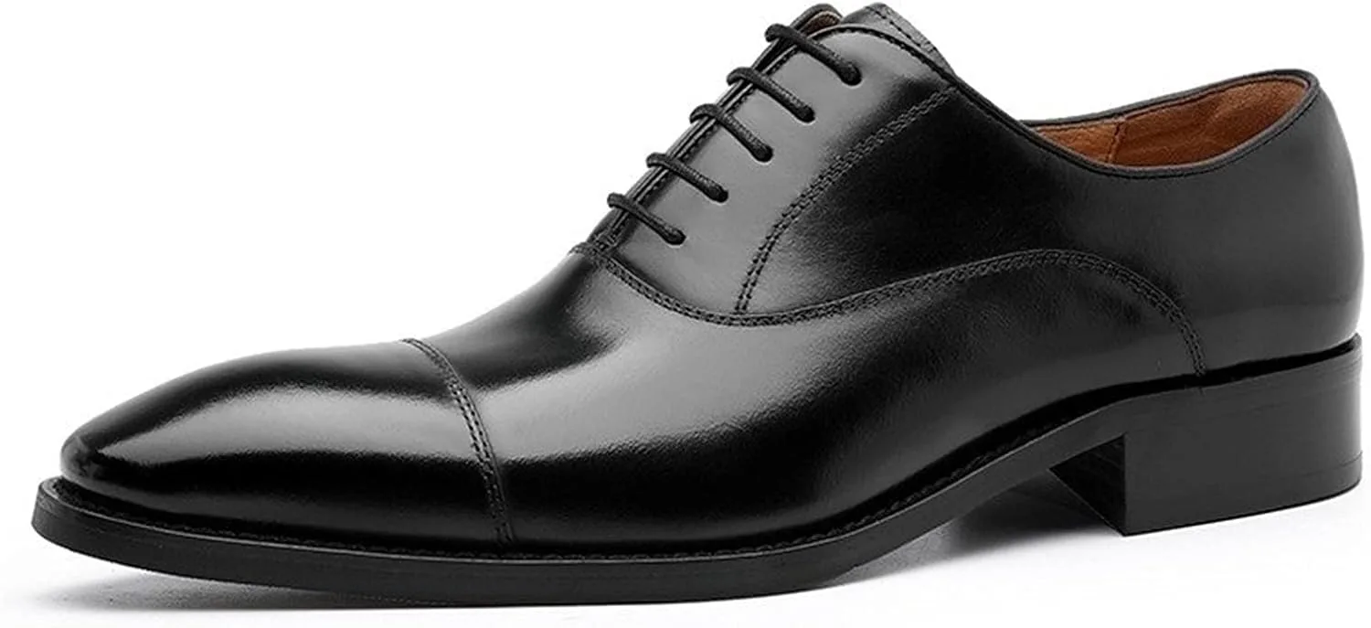 Мужские оксфорды на шнурке, с перфорированным носом, полированные носки, натуральная кожа, на высоком каблуке, резиновая подошва, нескользящая поверхность, делового стиля Ninepointninetynine, черный