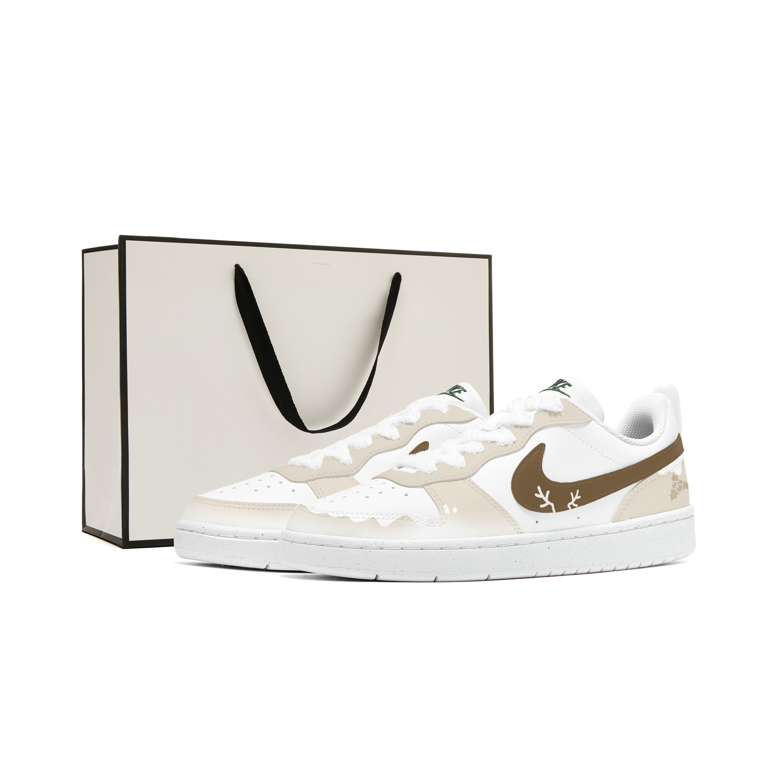 

Nike Court Borough устойчивые к истиранию амортизирующие дышащие низкие скейтборд кроссовки brown white детские