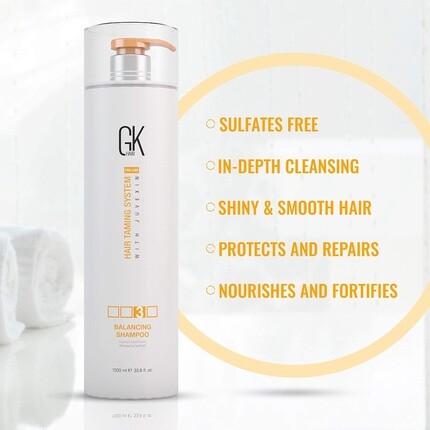 Global Keratin Balancing Shampoo 1000 мл 33,8 жидких унций для жирных и окрашенных волос Глубокое очищение восстанавливает уровень Ph Идеально подходит для волос, подвергшихся чрезмерной обработке и воздействию окружающей среды, Gk Hair — фото 3