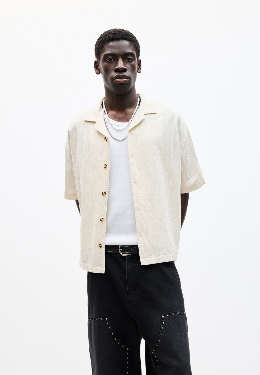 

Рубашка SHORT SLEEVE PULL&BEAR, бежевый