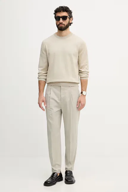 Брюки классические из хлопка с эластаном Calvin Klein, бежевый — фото 2