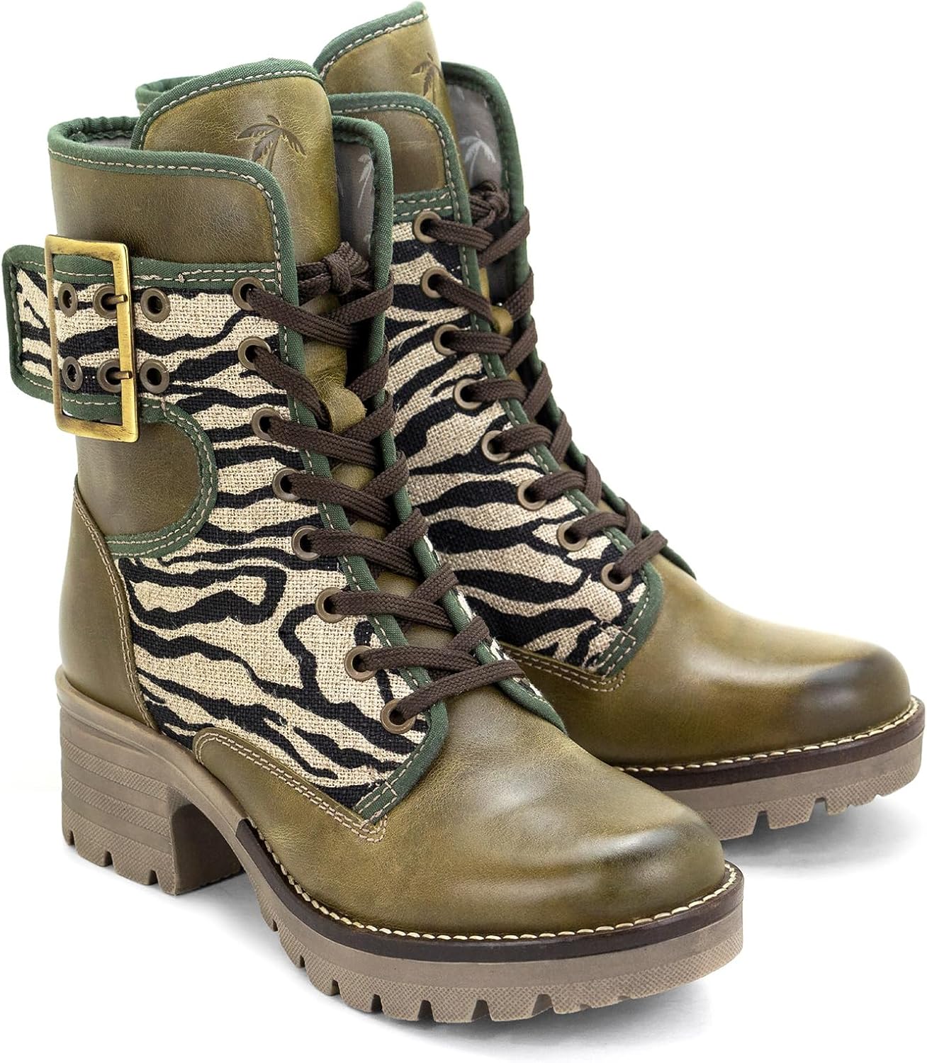 Массивные ботинки Dromedaris на шнуровке с внутренней молнией Kanga, Olive/Zebra — фото 4
