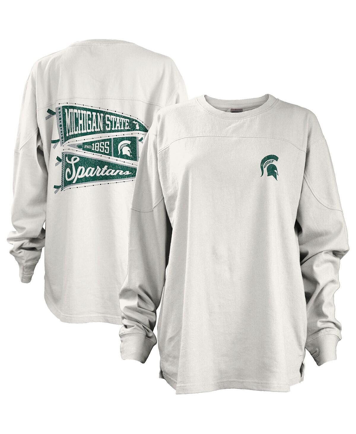 

Белая женская футболка оверсайз с длинными рукавами Michigan State Spartans Pennant Stack Pressbox, белый