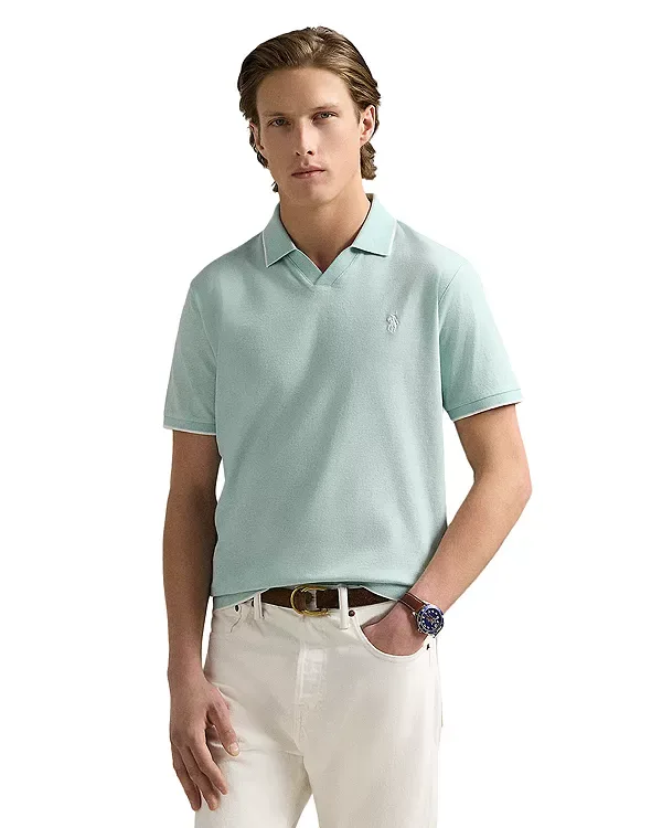 Рубашка-Поло с коротким рукавом из жаккардовой сетки в тон ткани. Polo Ralph Lauren, Celadon/White