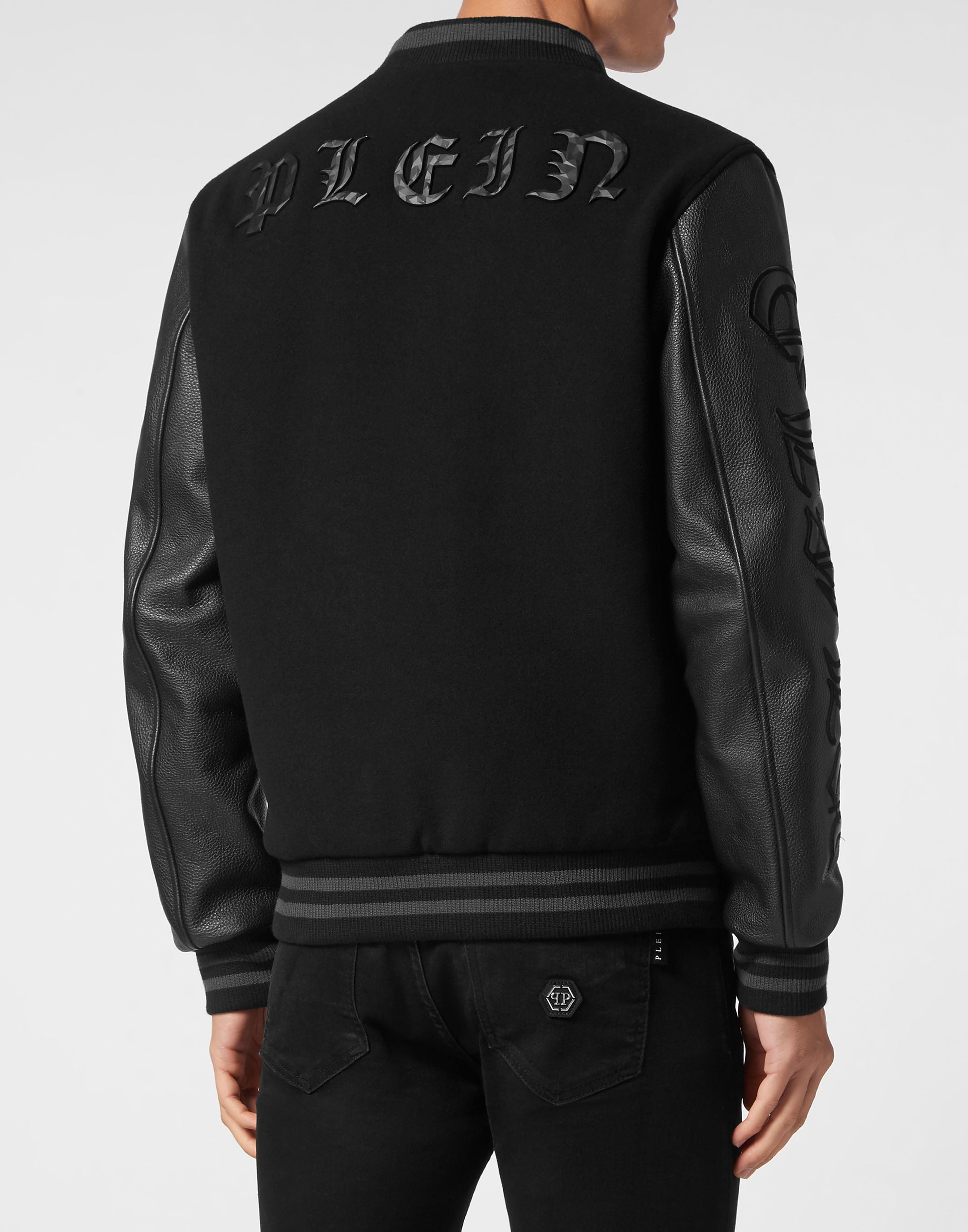 

Шерстяной бомбер College с кожаными рукавами Gothic Plein PHILIPP PLEIN, черный