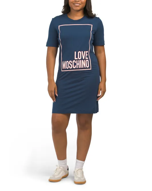 

Платье-рубашка из джерси с большим логотипом Love Moschino, синий