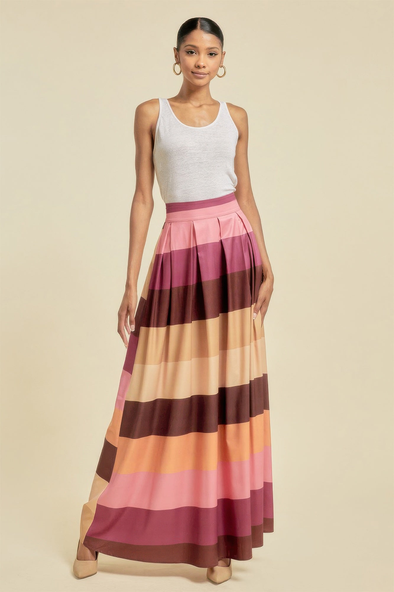 

FASHNZFAB женская юбка макси в стиле колор-блок с карманами, цвет plum