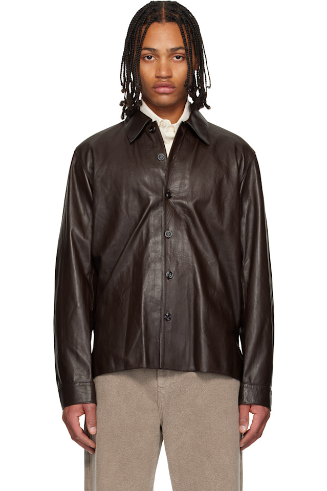 

Our Legacy Коричневая кожаная рубашка для сварки