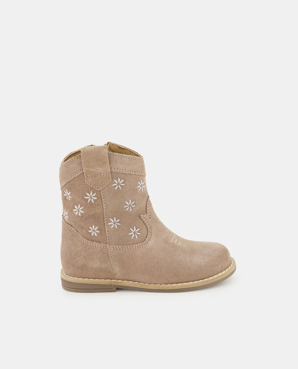 

Ковбойские ботинки из замши с вышивкой для маленькой девочки Baby El Corte Inglés, бежево-серый
