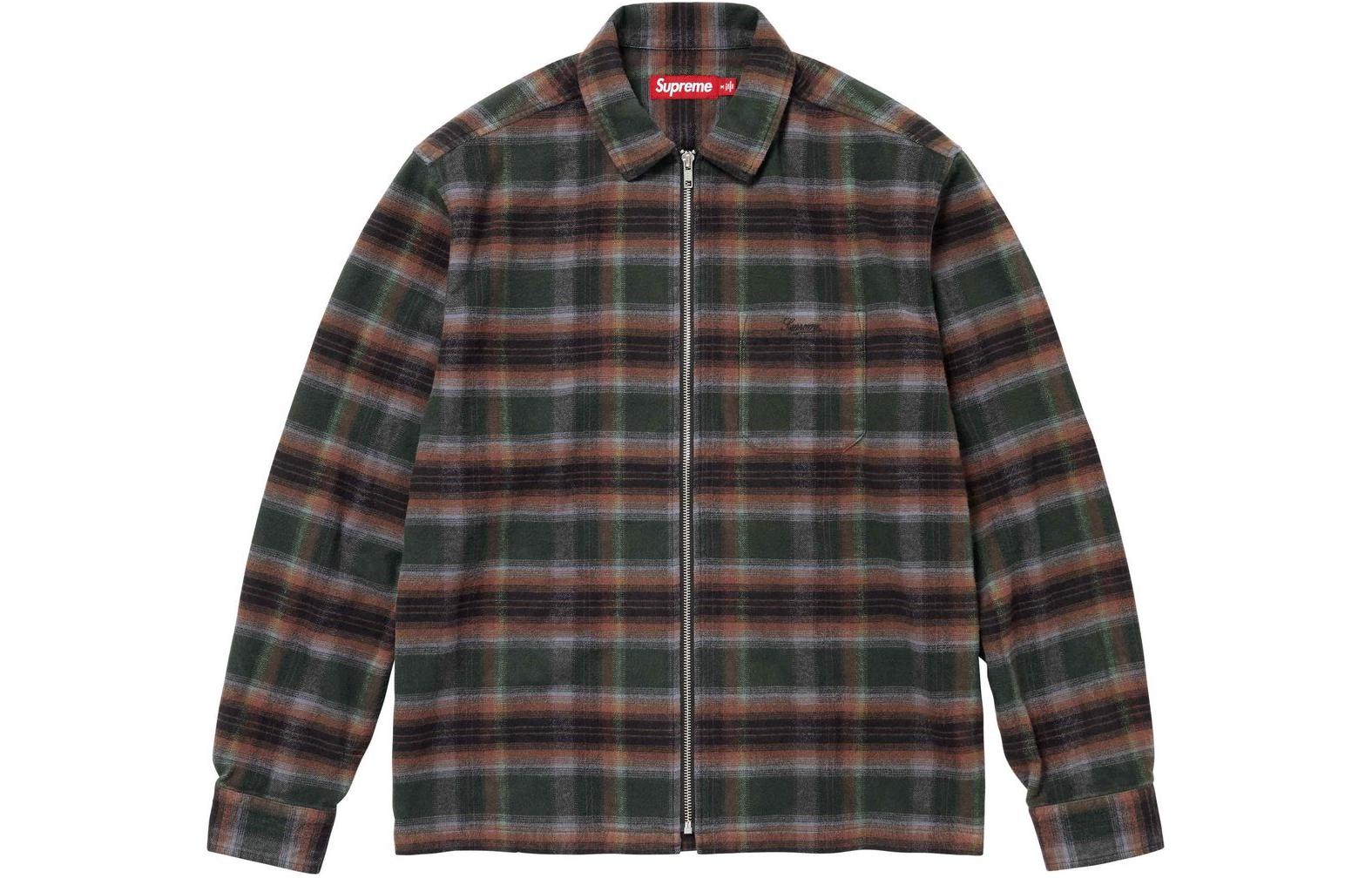 Теневой клетчатый фланелевый застегивающийся худи SS24 Supreme, Оливковый зеленый/Оливковый зеленый — фото 2
