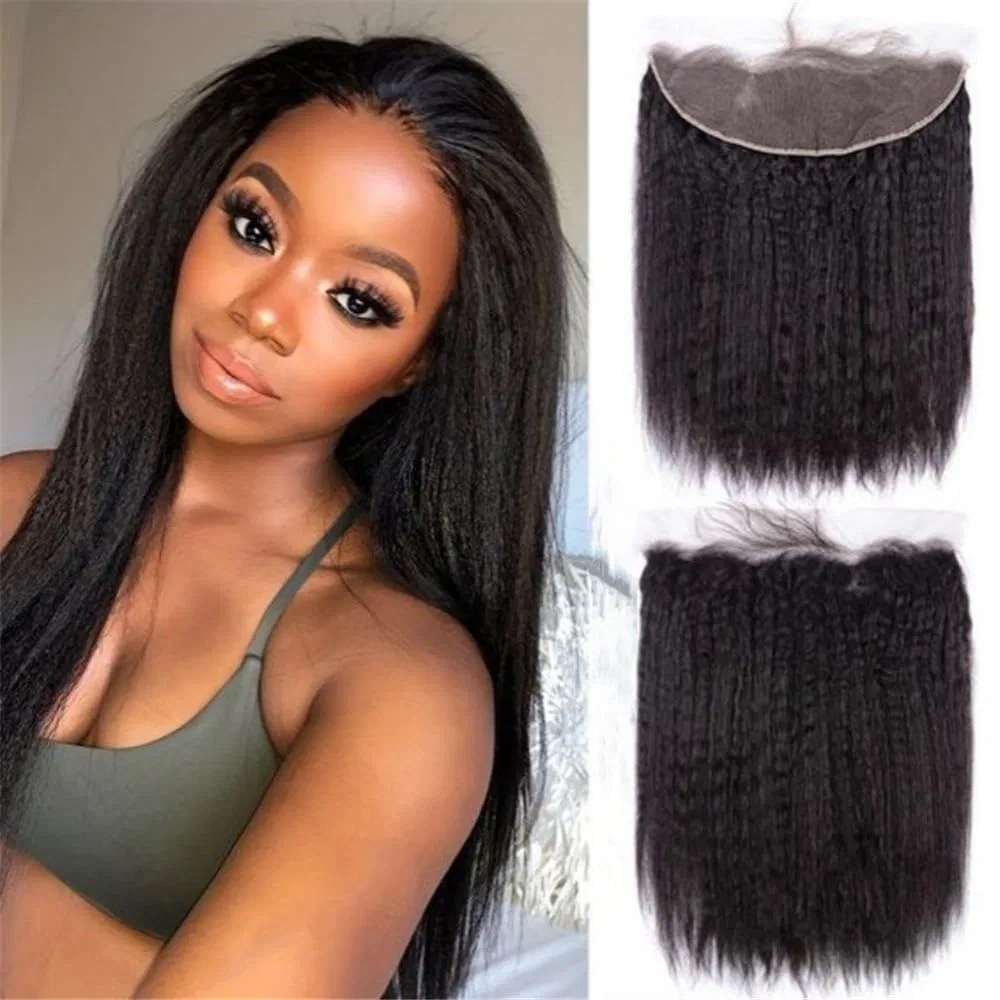 Фронтальная накладка 13x4 HD Lace Frontal из натуральных волос Yaki, прямые, черные, 150% плотность (14 дюймов) Yuhanxinheshe — фото 2