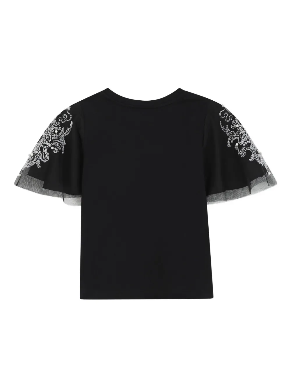 Футболка с рукавами из тюля и вышивкой Givenchy Kids, черный — фото 2