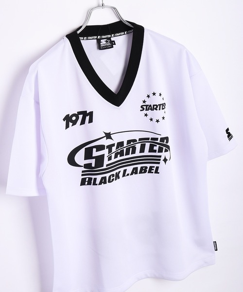 

Футболка с короткими рукавами, V-образным вырезом, большим логотипом, сетчатая, с затягивающимся шнурком по низу STARTER BLACK LABEL, Черный, Футболка с короткими рукавами, V-образным вырезом, большим логотипом, сетчатая, с затягивающимся шнурком по низу 