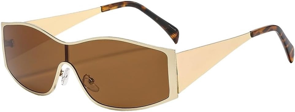 

Винтажные цельные солнцезащитные очки-щитки для женщин, модные, с большой металлической оправой в стиле панк, солнцезащитные очки для вождения, защитные очки-маска WNCKSQ, C4goldbrown