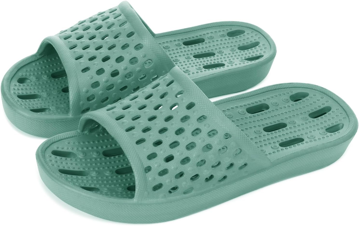 

Сланцы для душа NewDenBer для женщин и мужчин, с нескользящей поверхностью, быстросохнущие, для пляжа, бассейна и душа, с дренажными отверстиями, бирюзовый