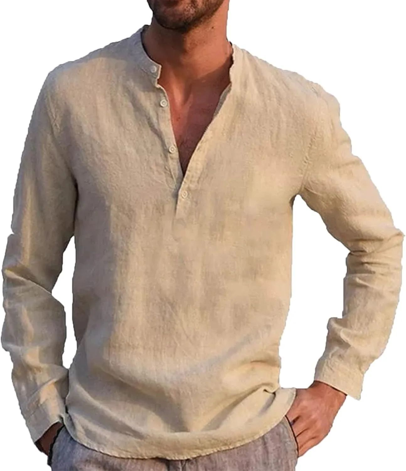 

Мужская повседневная рубашка-поло Henley с длинным рукавом, Cotton Linen, M-3XL RTRDE