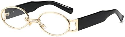 

Женские овальные солнцезащитные очки в винтажном стиле, маленькие металлические, в стиле панк, женские очки-сетпанк, очки с защитой от УФ-излучения UV400 MTZJH, Black Clear